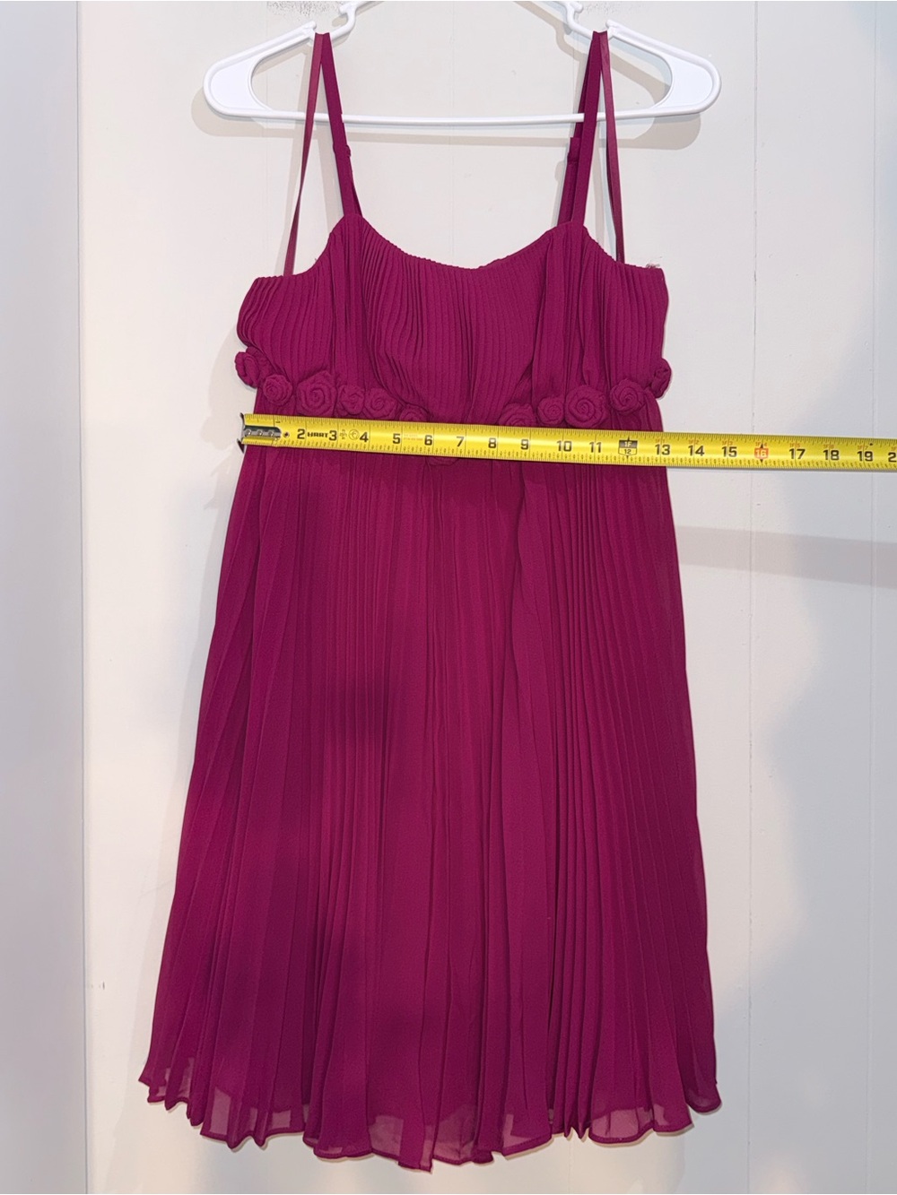 NWT Nicole by Nicole Miller Fuchsia Pleated Rosette Empire Waist Mini Dress 6 - Picture 3 of 8